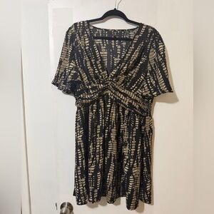 SHEIN Black and Cream Patterned Mini Dress
